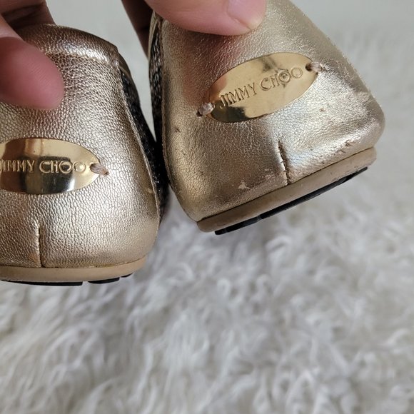 Jimmy Choo Gold Glitter Bow Ballet Size 36 1/2 - Picture 10 of 11